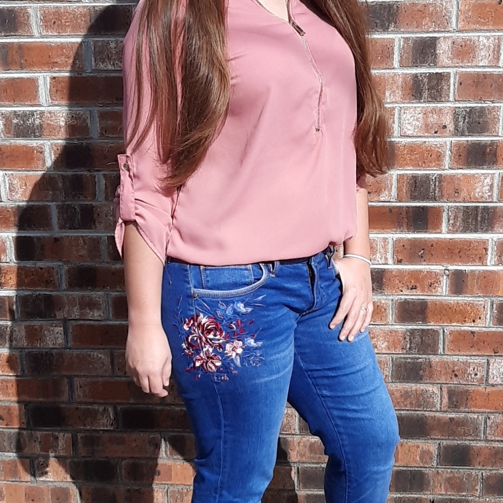 WHBM Embroidered Girlfriend Jeans